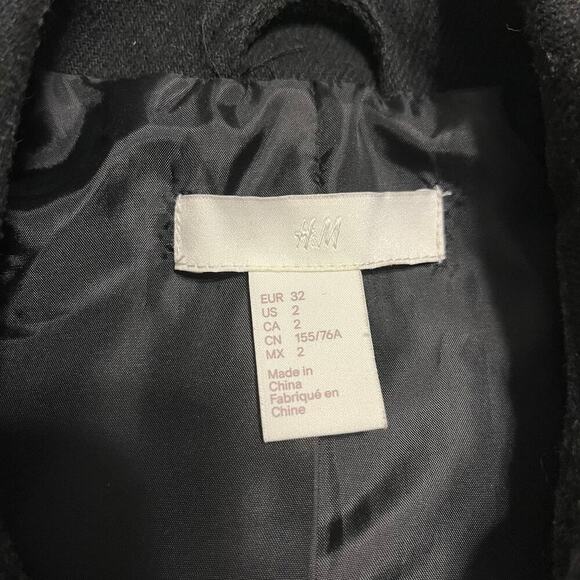H&M Double Breasted Peacoat Wool Blend Jacket Black Gold Size 2 Buttons Warm Y2K - Picture 4 of 10